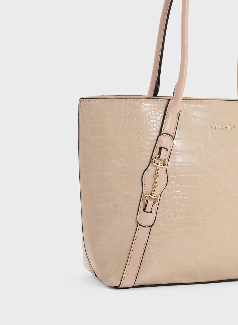 خزانة حقيبة توت بتفاصيل حزام الحصان ونقشة التمساح - Image 4