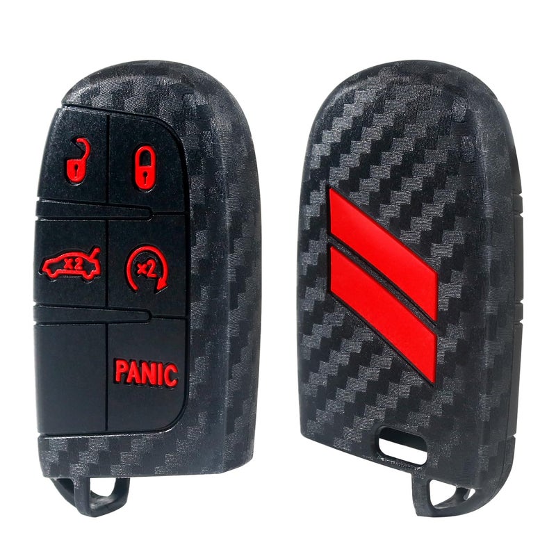 REMOCH Key Fob Cover for Dodge Accessories 5 Button Key Fob Case for Dodge Charger Challenger Dart Durango Journey Replacement Remote Control 3 4 5 Buttons Key Fob Shell Carbon Fiber Red 1 PC - Image 2