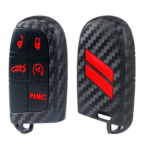 REMOCH Key Fob Cover for Dodge Accessories 5 Button Key Fob Case for Dodge Charger Challenger Dart Durango Journey Replacement Remote Control 3 4 5 Buttons Key Fob Shell Carbon Fiber Red 1 PC - Image 1