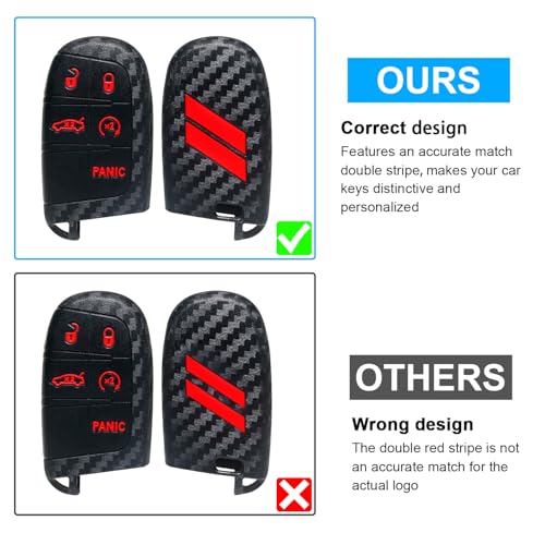 REMOCH Key Fob Cover for Dodge Accessories 5 Button Key Fob Case for Dodge Charger Challenger Dart Durango Journey Replacement Remote Control 3 4 5 Buttons Key Fob Shell Carbon Fiber Red 1 PC - Image 3