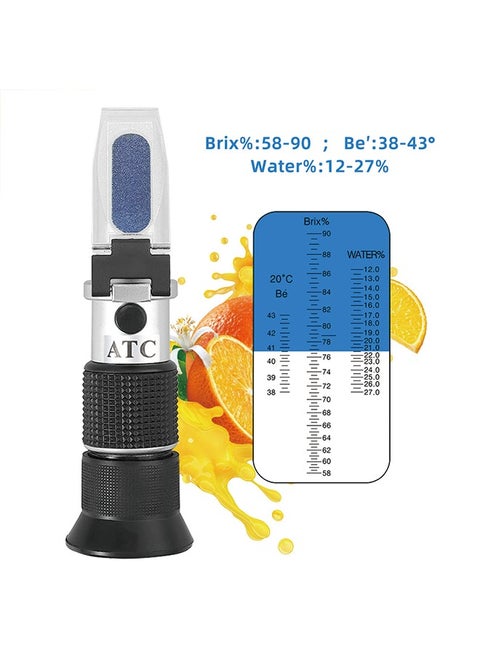 Honey Refractometer for Honey Moisture, Brix and Baume, 3-in-1 Uses, 58-90% Brix Scale Range Honey Moisture Tester, with ATC, Ideal for Honey, Maple Syrup, and Molasses, Bee Keeping Supplies