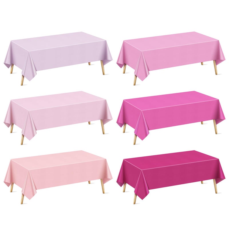 Just Shimmer 6 Pieces Pink Series Rectangle Tablecloth, 54x72 Solid Color Waterproof & Spillproof Disposable Plastic Table Cover, Durable Party Tablecloth for Dining, Buffet, Picnic, Outdoor Events - Image 1