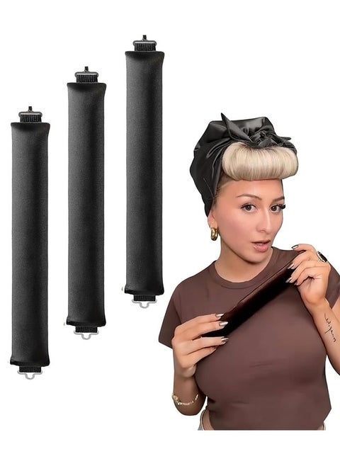 Jumbo Heatless Hair Curlers for Long Hair Rods Heatless Curls Curling Headband No Heat Hair Rollers for Long Hair Volume Blow Out Women Hair Waver Tool (Black)