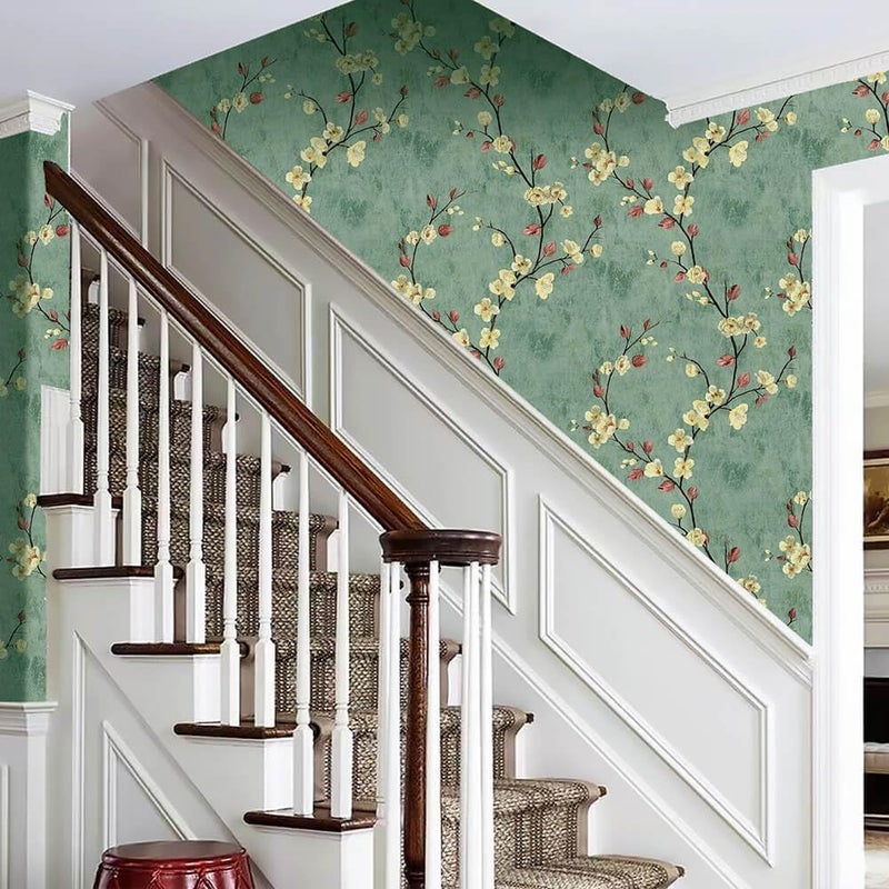 X spring Floral Peel and Stick Wallpaper , 45x300cm Self - Adhesive Green Tree Pattern - Image 4