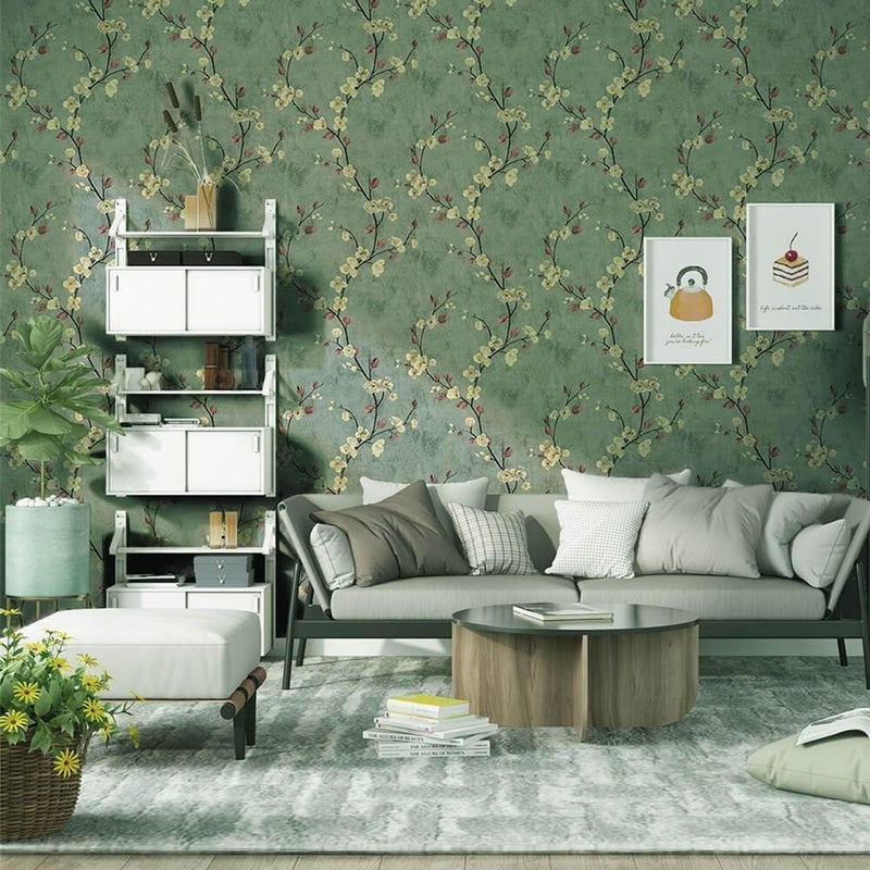 X spring Floral Peel and Stick Wallpaper , 45x300cm Self - Adhesive Green Tree Pattern - Image 5