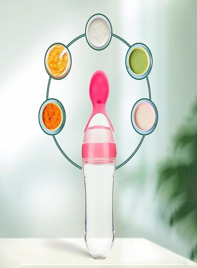 Miracle Moms Baby Silicone Squeeze Feeder Bottle with Spoon/Toddler Safe Silicone Squeeze Feeding Spoon Milk Cereal Bottle Baby Training Feeder/Fruit Feeder (Pink) - Image 2