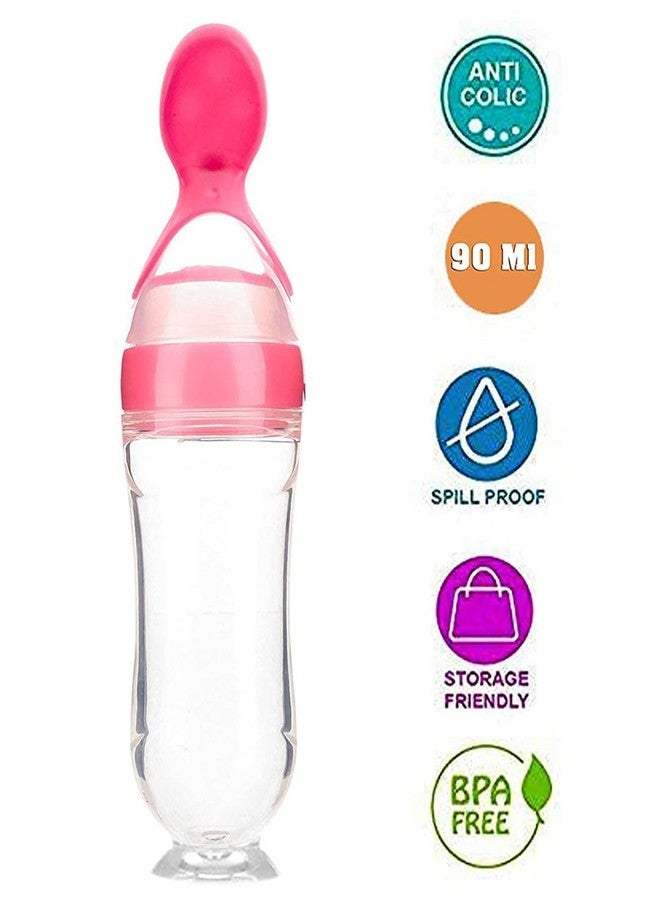 Miracle Moms Baby Silicone Squeeze Feeder Bottle with Spoon/Toddler Safe Silicone Squeeze Feeding Spoon Milk Cereal Bottle Baby Training Feeder/Fruit Feeder (Pink) - Image 5
