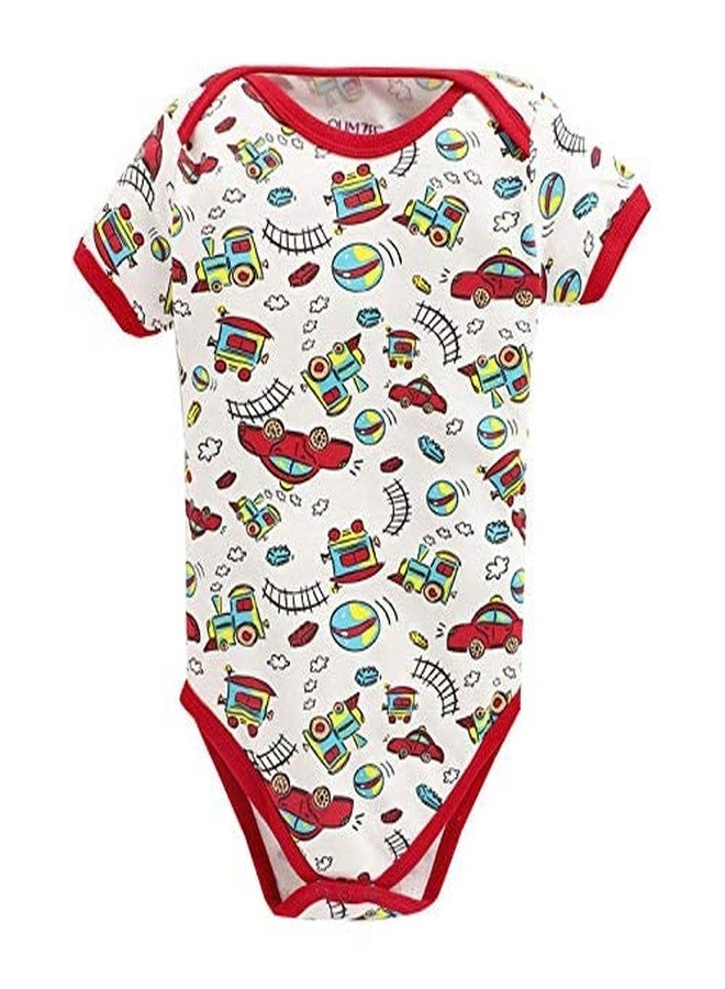 TiniBerry Cotton Baby Bodysuit Short Sleeve Half Romper Pack of 3 Soft & Comfortable for Kids (3-6 Months, Red) - Image 2