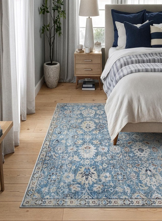 Bloom Rugs Caria Washable Non-Slip 4x6 Rug - Blue/Beige Traditional Area Rug for Living Room, Bedroom, Dining Room, and Kitchen - Exact Size: 4' x 6' - Image 2
