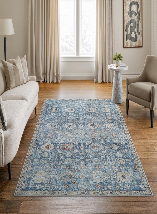 Bloom Rugs Caria Washable Non-Slip 4x6 Rug - Blue/Beige Traditional Area Rug for Living Room, Bedroom, Dining Room, and Kitchen - Exact Size: 4' x 6' - Image 1