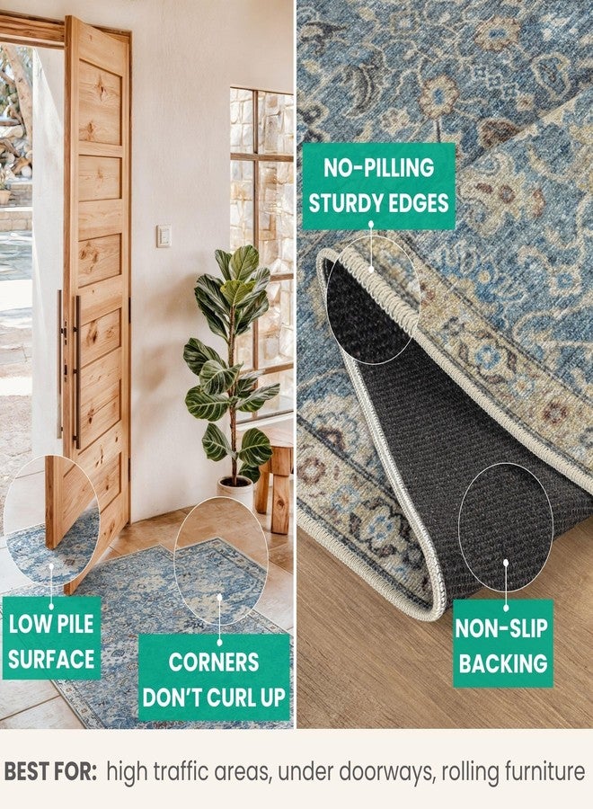 Bloom Rugs Caria Washable Non-Slip 4x6 Rug - Blue/Beige Traditional Area Rug for Living Room, Bedroom, Dining Room, and Kitchen - Exact Size: 4' x 6' - Image 4