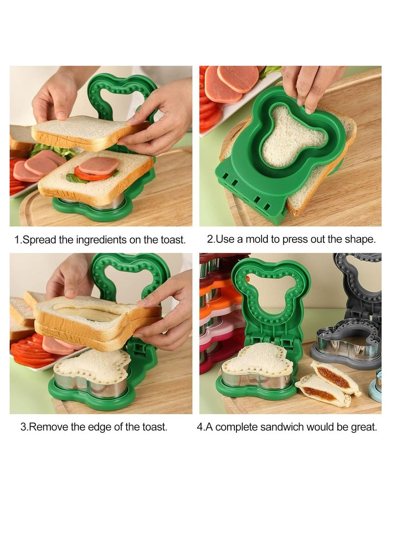 Sandwich Cutter Sealer Cute Bear Shape Creative Maker Diy Breakfast Tool for Home Kitchen Green - Image 5