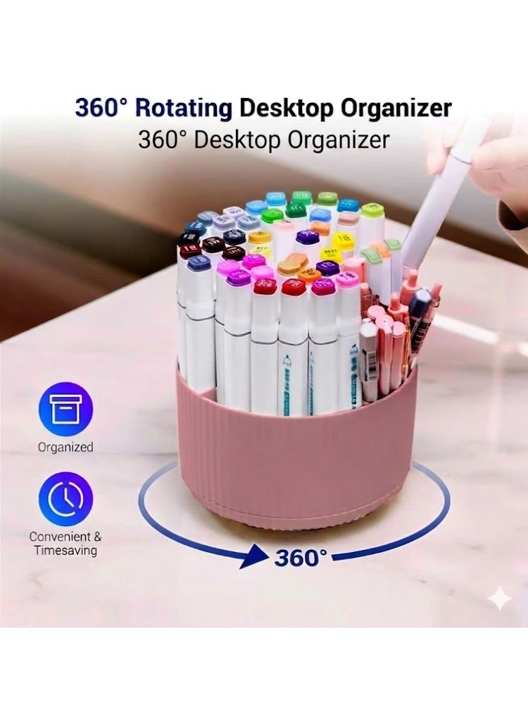 Rotating Desktop Organiser, Multi-Compartment Pen and Stationery Holder, 360° Swivel Base, Modern Style (Grey) - Image 4