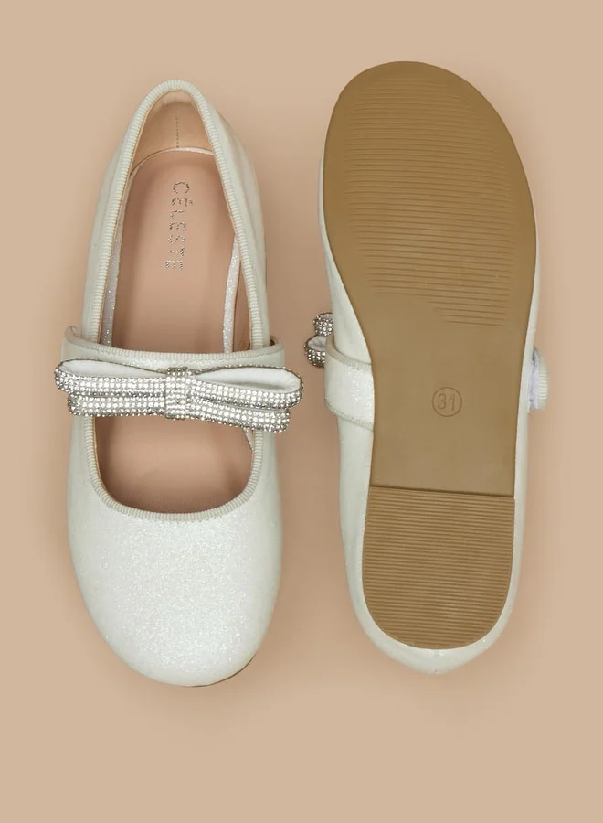Celeste Girls Glittery Round Toe Ballerina Shoes with Hook and Loop Closure
