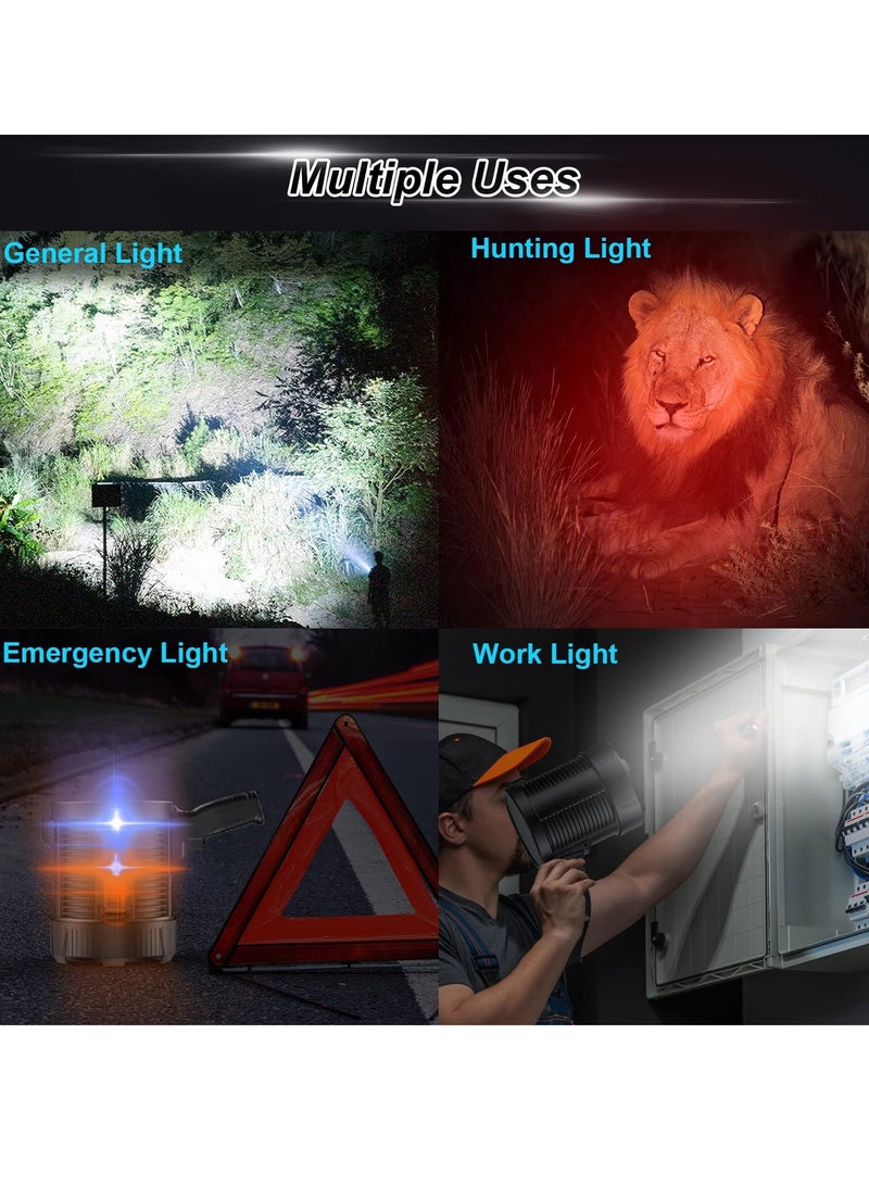 Rechargeable Spotlight, 100000 Lumens Led Spot Lights Handheld Large Flashlight Super Bright Outdoor Solar Spotlights Searchlight with Cob Light, 6 Modes, IPX5 Waterproof - Image 5