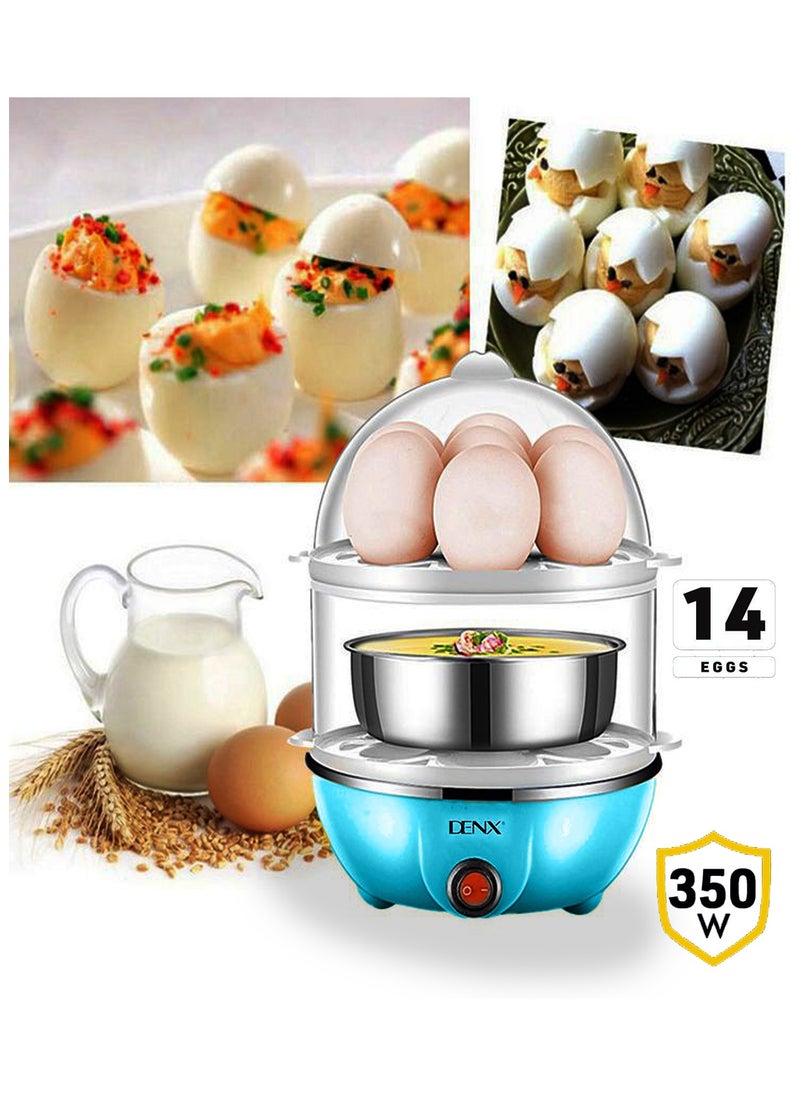Generic - DENX1760 Egg Steamer, 350W, 14 Egg Capacity, Multi-functional Electric Eggs Boiler Cooker, 2 Layers, Blue - Image 1
