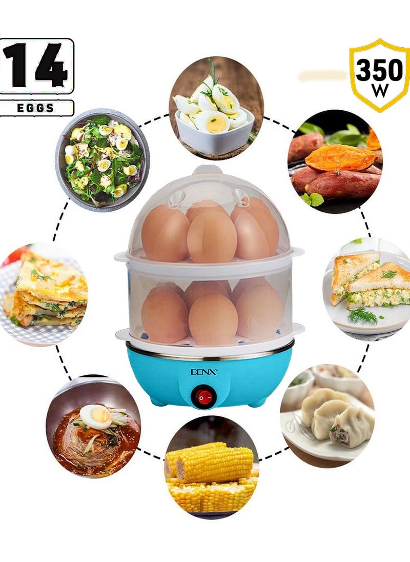 Generic - DENX1760 Egg Steamer, 350W, 14 Egg Capacity, Multi-functional Electric Eggs Boiler Cooker, 2 Layers, Blue - Image 1