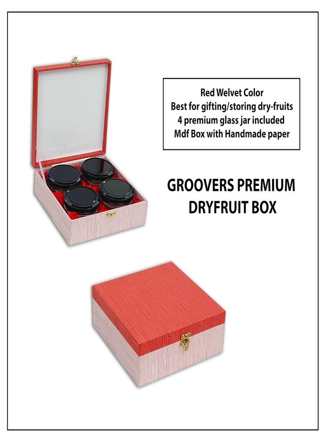 Groovers جروفرز | علبة برطمانات فواكه مجففة/بسكويت فارغة | هدايا عيد الميلاد/ديوالي/الأعياد | علب برطمانات شوكولاتة | علبة هدايا زفاف | برطمانات بسكويت | علبة MDF (متوسطة، حمراء) - Image 4