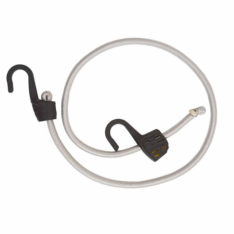 Master Lock 3138EURDAT SteelCor Adjustable Bungee Cord, Adjustable up to 150cm, Grey, Flat Steel Reverse Hooks, Quality Rubber Cord, GS Certified, for Load Securing, Camping and Packaging