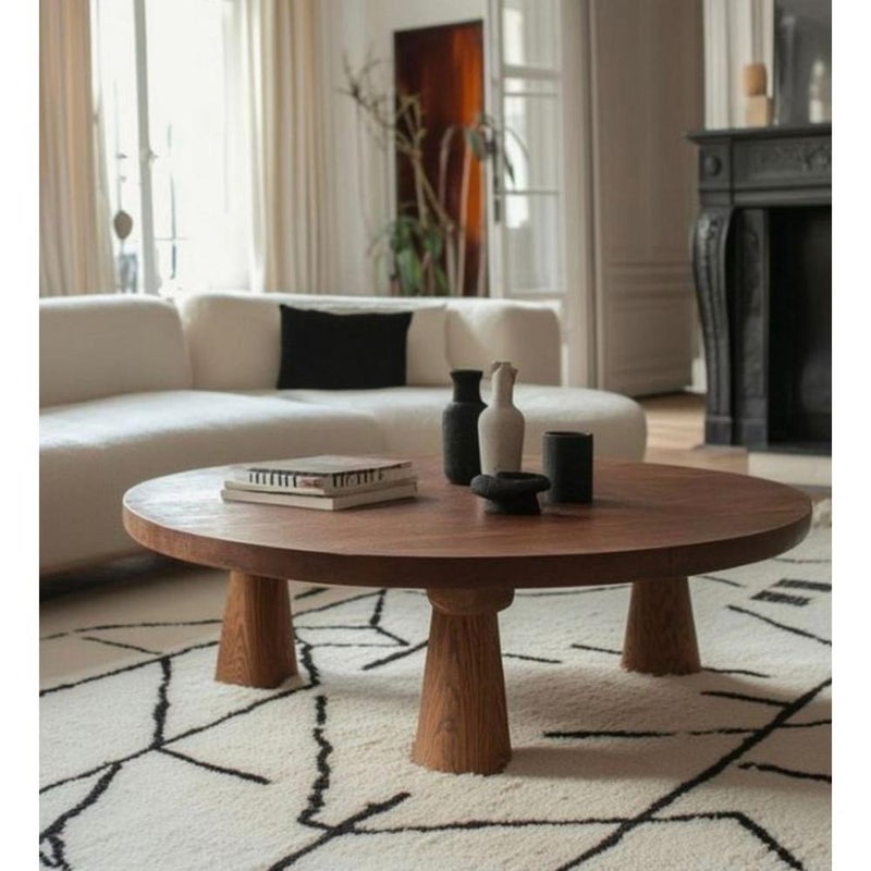 بيتك طاولة قهوة خشب طبيعي وخشب سنديان بني - 90×90×45 سم - Image 1