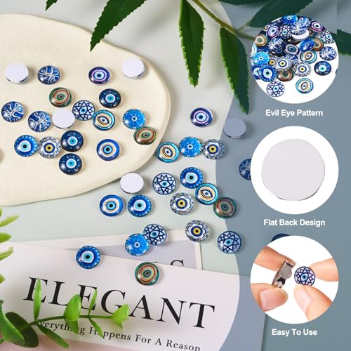 BB Beadthoven Beadthoven 60Pcs 12mm Evil Eye Glass Cabochons 10 Styles Half Round Glass Cabochons Blue Flatback Evil Eye Domes Beads for DIY Crafts Scrapbooking Necklace Earrings Bracelet Ring Jewelry Making - Image 4
