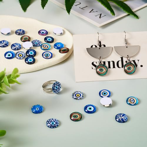 BB Beadthoven Beadthoven 60Pcs 12mm Evil Eye Glass Cabochons 10 Styles Half Round Glass Cabochons Blue Flatback Evil Eye Domes Beads for DIY Crafts Scrapbooking Necklace Earrings Bracelet Ring Jewelry Making - Image 5