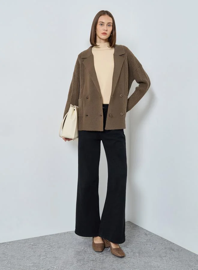Styli Brown Longline Double Breasted Trench Cardigan