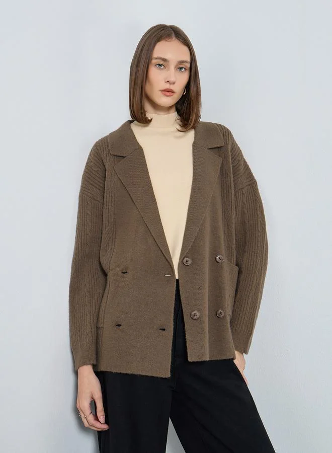 Brown Longline Double Breasted Trench Cardigan