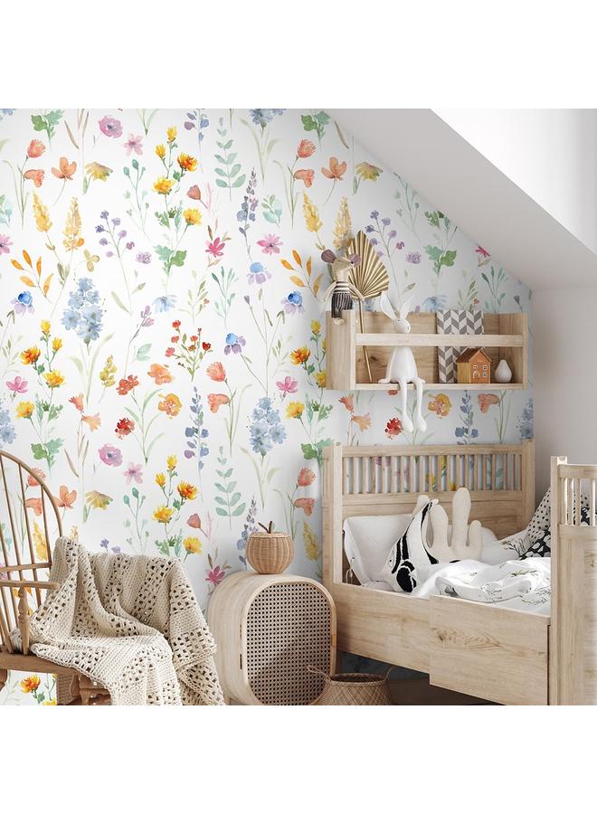 Bluejw Children Watercolor Wild Flowers With Glue Wallpaper Colorful Hand Painted Wild Flowers Decorative Wallpaper Waterproof Self-adhesive DIYRW318 - Image 2