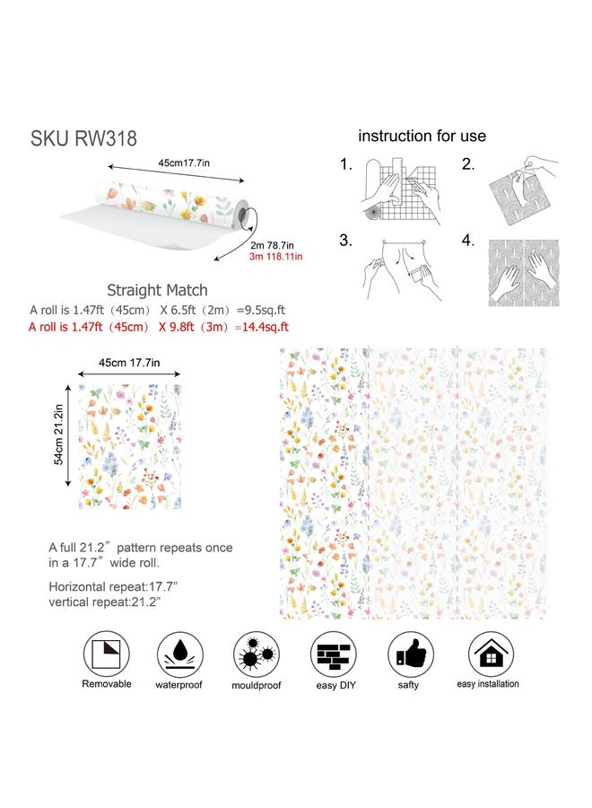 Bluejw Children Watercolor Wild Flowers With Glue Wallpaper Colorful Hand Painted Wild Flowers Decorative Wallpaper Waterproof Self-adhesive DIYRW318 - Image 5