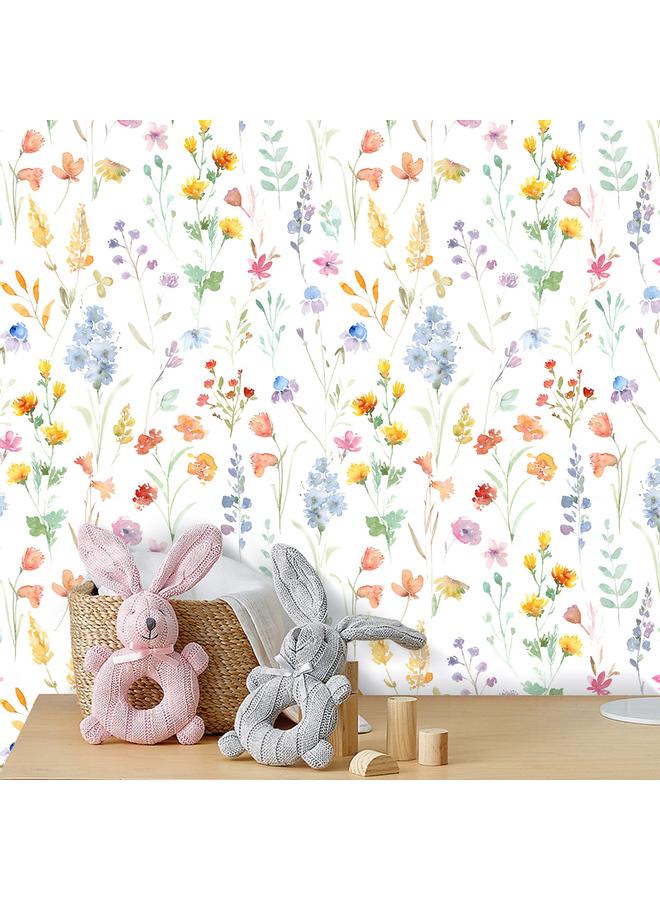 Bluejw Children Watercolor Wild Flowers With Glue Wallpaper Colorful Hand Painted Wild Flowers Decorative Wallpaper Waterproof Self-adhesive DIYRW318 - Image 4