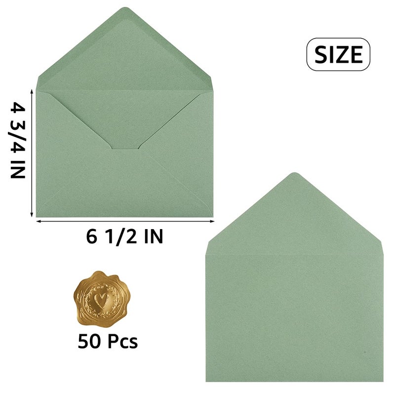 Toperd 50 Pieces Sage-Green A6 Envelopes Greeting Card Envelopes 6 1/2 x 4 3/4 Inches for 4 x 6 Wedding Invitation Cards, Greeting Cards, Birthday Party Invitations - Image 2