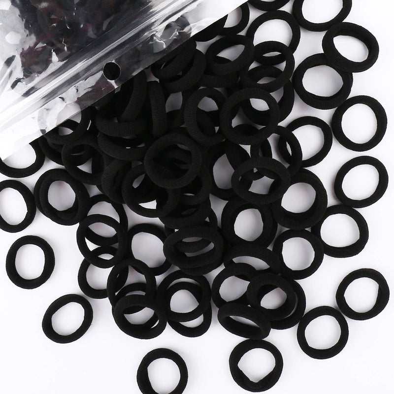 BAOLI 200PCS Black Baby Hair Bands - Mini Seamless Toddler Hair Ties - Soft Toddler Hair Ponytail Holders for Kids Girls, 1 Inch in Diameter, Black, by BAOLI - Image 1