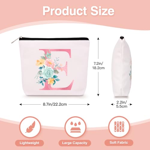 Lingdeer Personalized Makeup Bag with Initial Keychain, Custom Initial Monogram Small Travel Cosmetic Toiletry Bag, Birthday Gifts for Women Bridesmaid Teacher (E) - Image 3