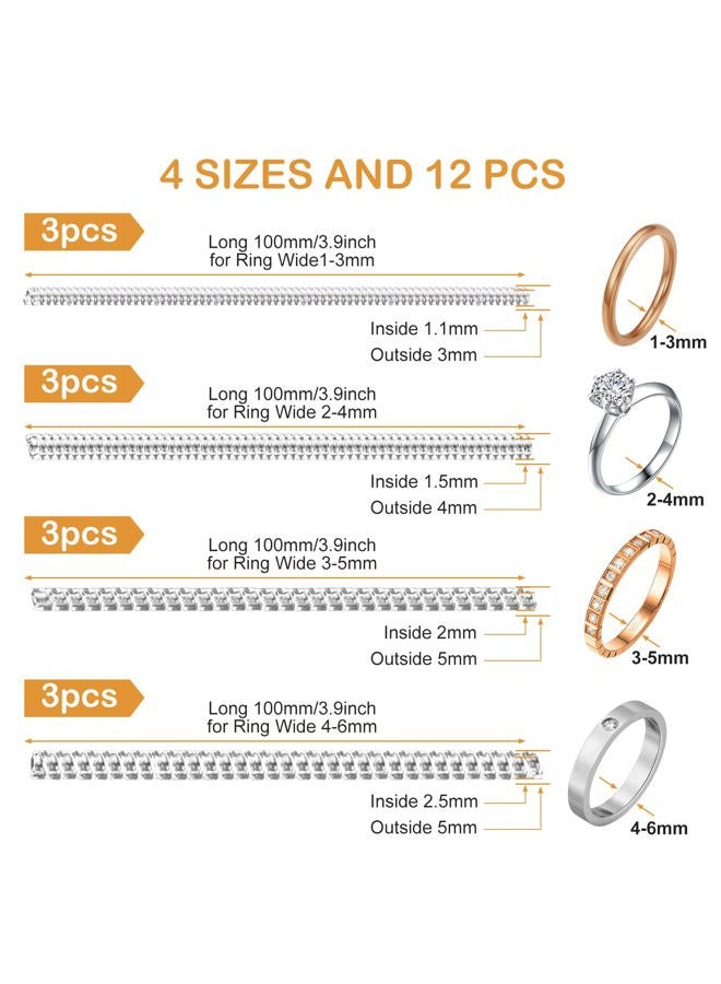 ARCUAT Ring Sizer Adjuster for Loose Rings, 12 Pack 4 Sizes Ring Tightener Connector Fitter Stopper Guards Spacer Filler for Women Men Loose Rings, Silicone Invisible Clear Ring Band Size Adjuster - Image 2