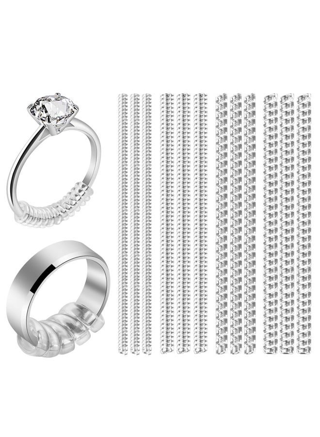 ARCUAT Ring Sizer Adjuster for Loose Rings, 12 Pack 4 Sizes Ring Tightener Connector Fitter Stopper Guards Spacer Filler for Women Men Loose Rings, Silicone Invisible Clear Ring Band Size Adjuster - Image 1