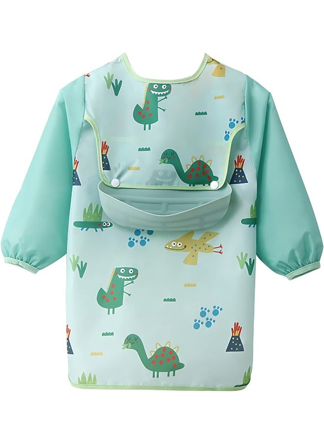ECVV ECVV Long Sleeve Baby Bibs Mess Proof Infant Feeding Bibs with Food Catcher Waterproof Cute Cartoon Pattern Baby Smocks Eating Bib for Toddlers, One Size  - Image 1