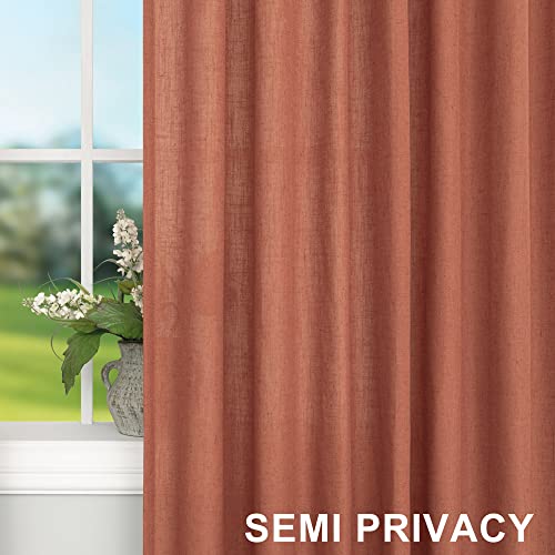 DANCURTON Terracotta Curtains 84 Inch Length for Living Room 2 Panels Back Tab Pocket Drapes Light Filtering Semi Sheer Flax Linen Burnt Orange Brown Red Rust Curtain for Bedroom Boho Farmhouse Decor 52x84 Long - Image 5