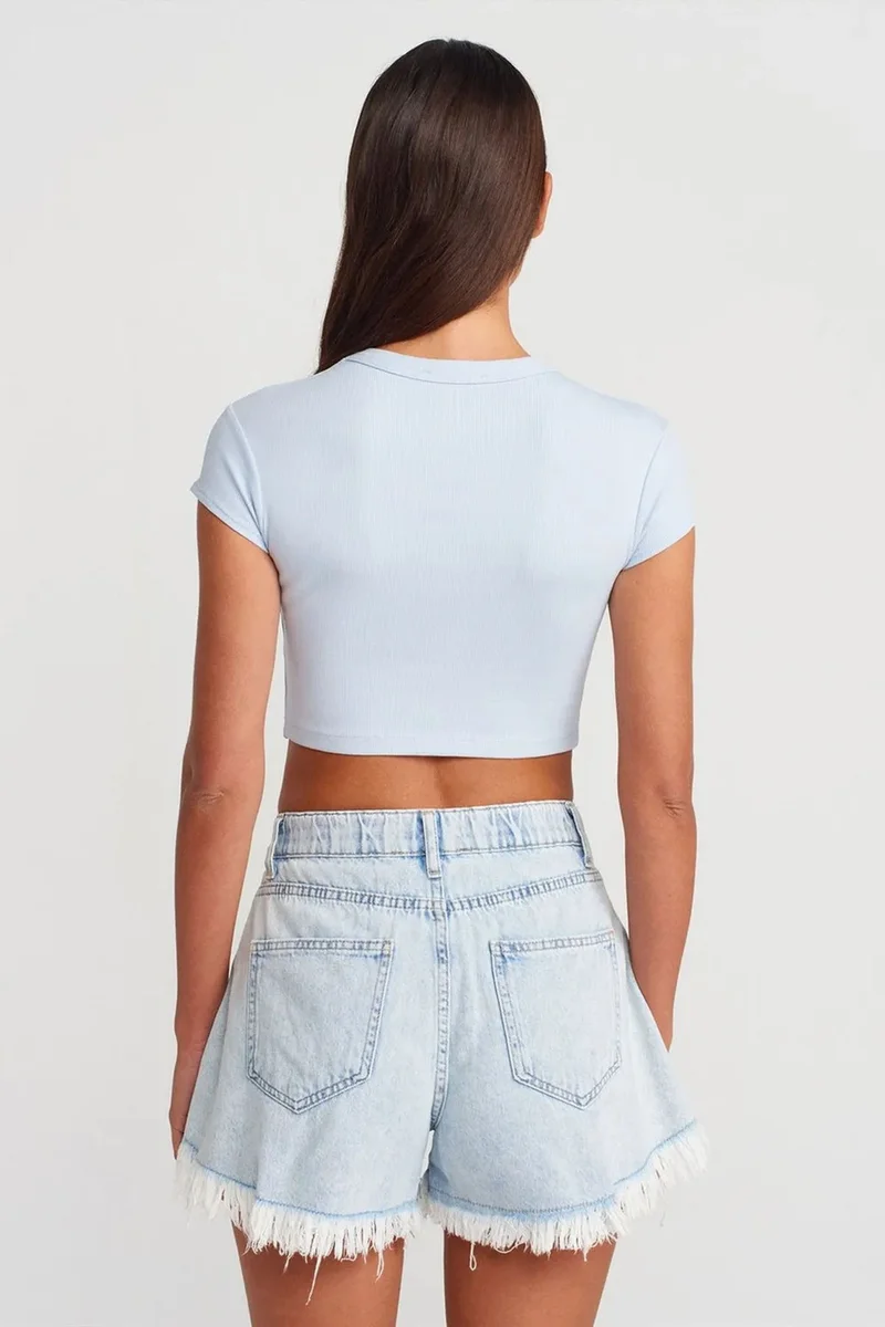 ديلفين DILVIN Women's Slim Fit Crop Crew Neck T-Shirt