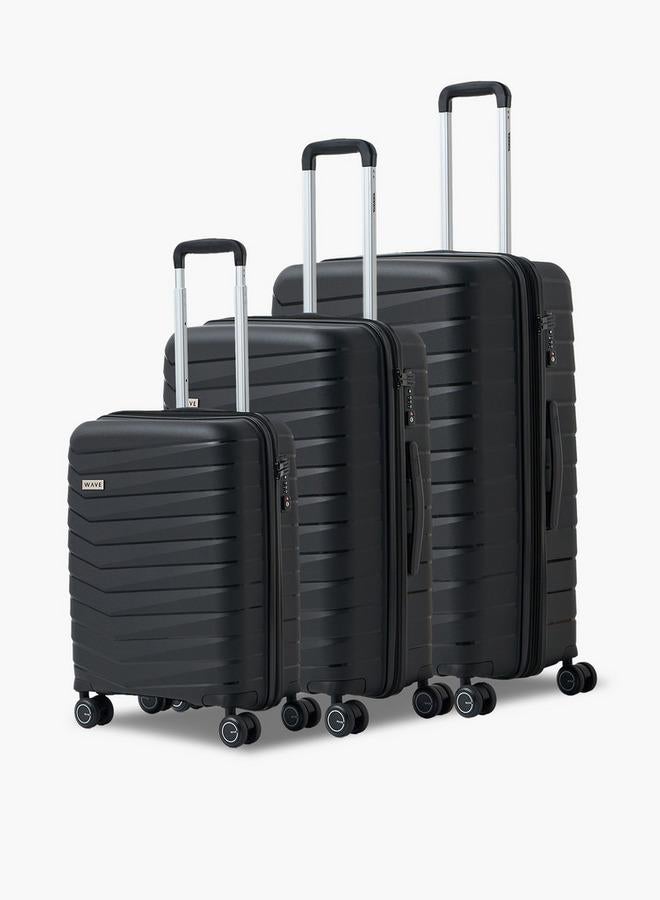 Wave Textured Hardcase Trolley Bag With Retractable Handle - Set Of 3 - Image 1