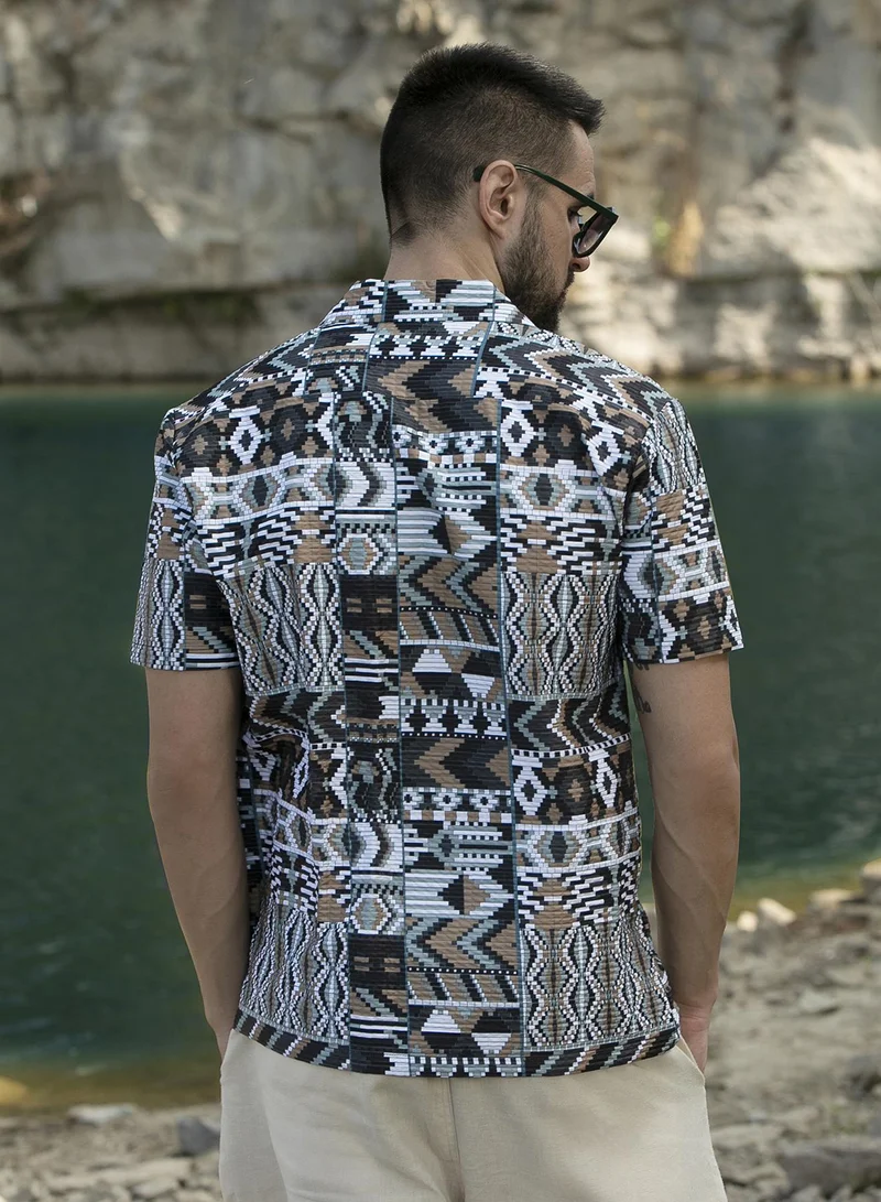 Campus Sutra Men's Mocha Brown & Sage Green Bohemian Shirt