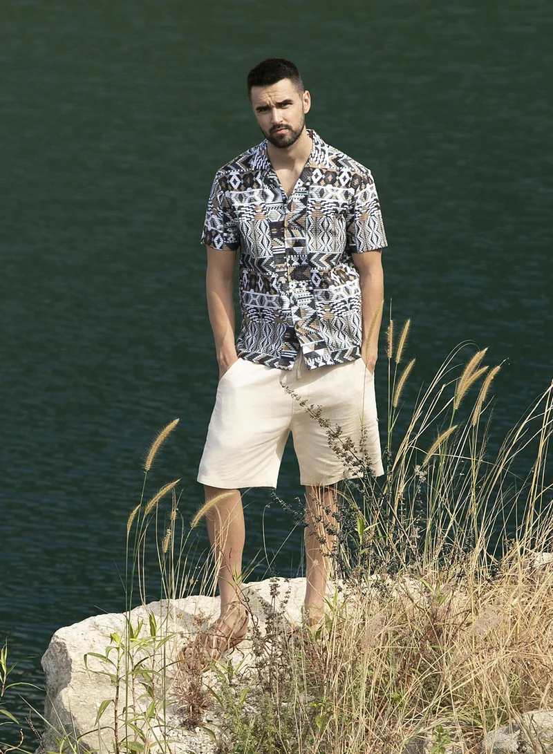 Campus Sutra Men's Mocha Brown & Sage Green Bohemian Shirt