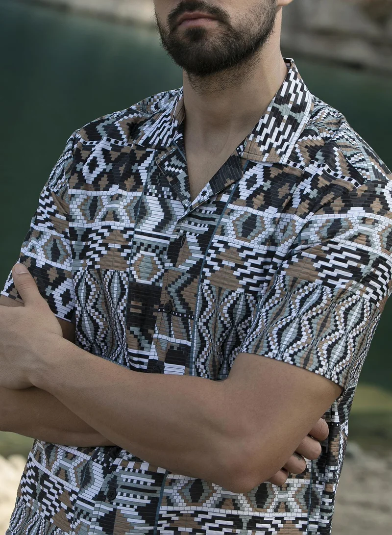 Campus Sutra Men's Mocha Brown & Sage Green Bohemian Shirt