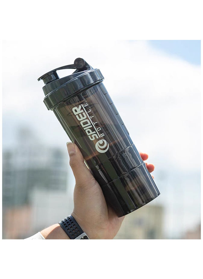 Generic Three Layers Protein Powder Shake Exercise Bottle 500ml black  - Image 5