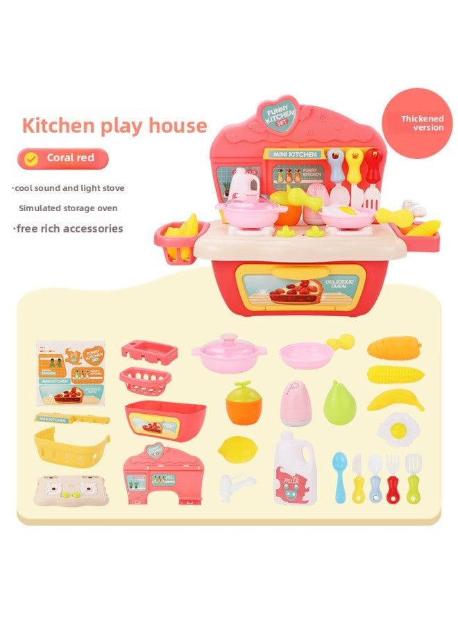 Children's Play House Kitchenette Toy Set Baby Boys And Girls 3 Years Old Simulation Cooking Kitchen Cooking Cooking Sound And Light-Color:Noble Powder 【rich Accessories】】-Specifications:Default - Image 1