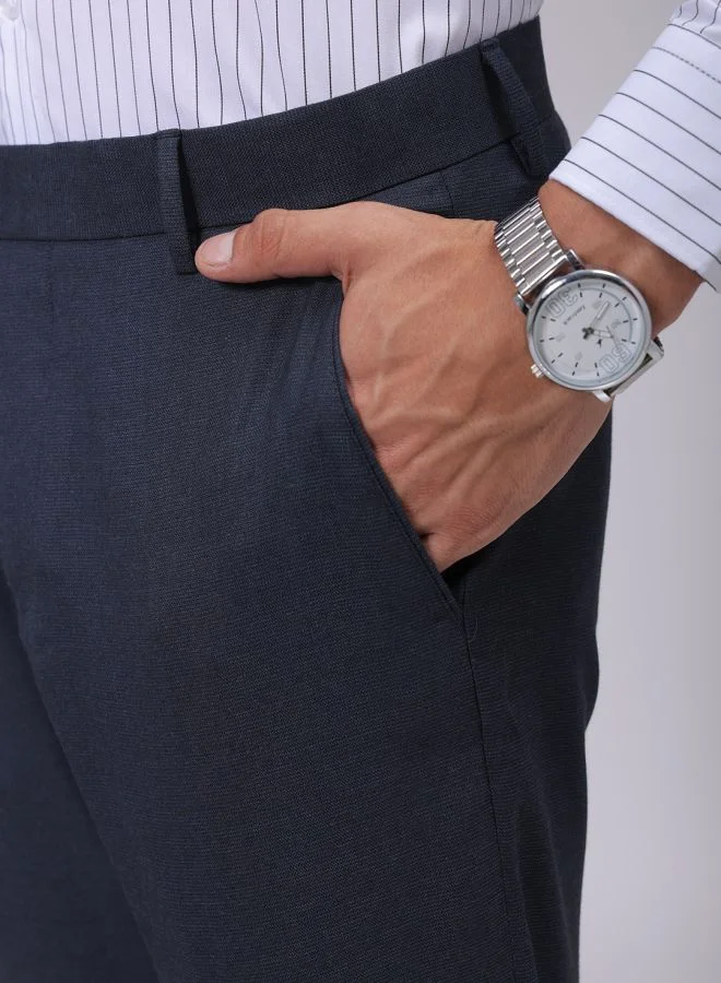 شركة المرآب الهندية Men Slim Fit Solid Mid-Rise Stretchable Knitted Formal Trousers