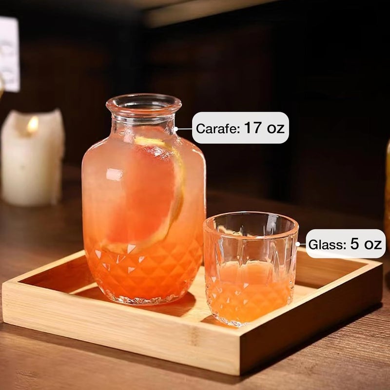 Mfacoy Bedside Water Carafe and Glass Set, 17 OZ Glass Pitcher & 5 OZ Cup, Bedside Night Carafe Pitchers and Water Glass Tumbler Set, Vintage Glass Water Pitcher with Cup Set for Bedroom - Image 4