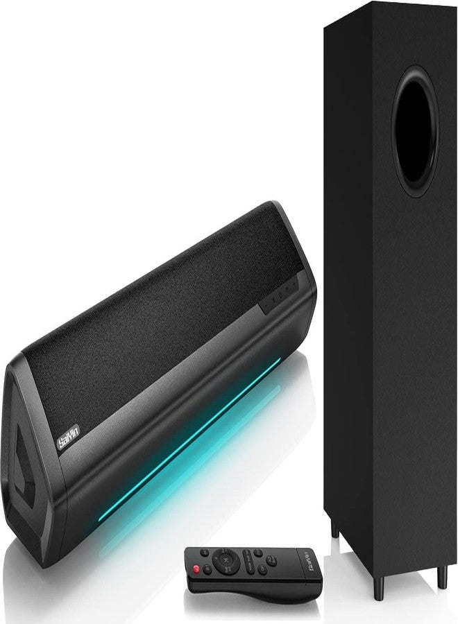 Saiyin Sound Bars for TV with Subwoofer, 2.1 Deep Bass Small Soundbar Monitor Speaker Home Theater Surround System PC Gaming Bluetooth/AUX/Optical Connection, Wall Mountable 17-inch - Image 1
