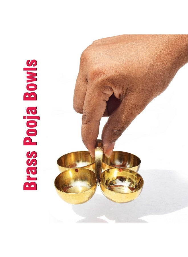 Pure Source India Pure Brass Small Pooja Roli, Chawal, Haldi, Kumkum Katori/Chawmukh with Handle for Home Mandir (8.5 X 8.5 CM) (Gold) (20 ml) - Image 4