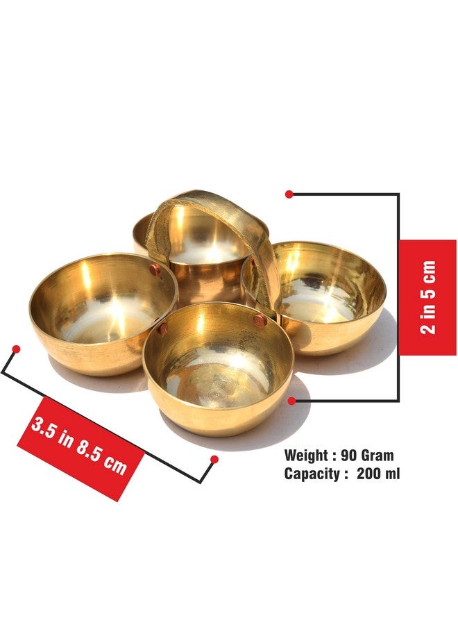 Pure Source India Pure Brass Small Pooja Roli, Chawal, Haldi, Kumkum Katori/Chawmukh with Handle for Home Mandir (8.5 X 8.5 CM) (Gold) (20 ml) - Image 3